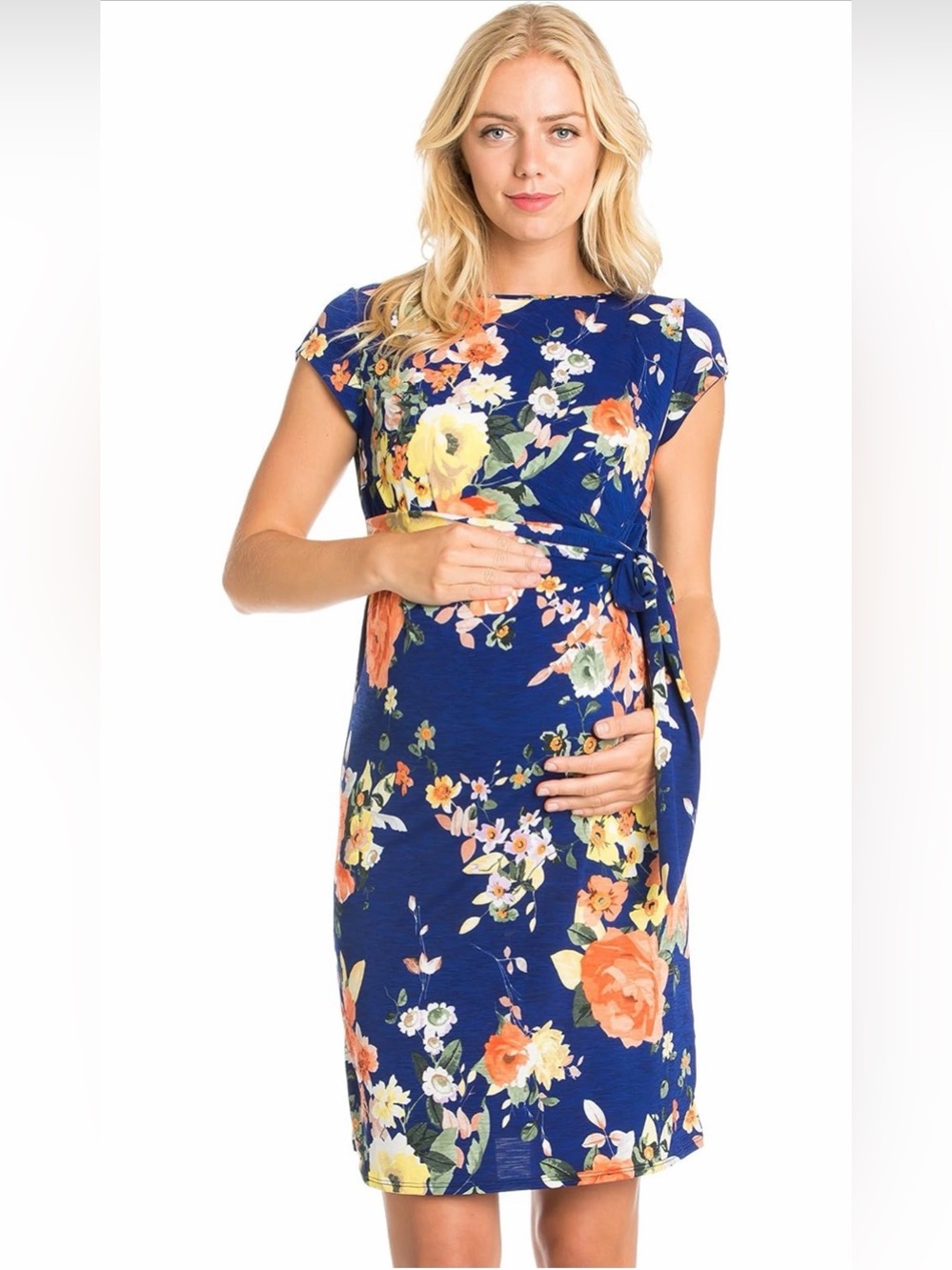 My Bump Floral Tie-Waist Women's Dress Bundle in Light Teal and Royal Blue Small